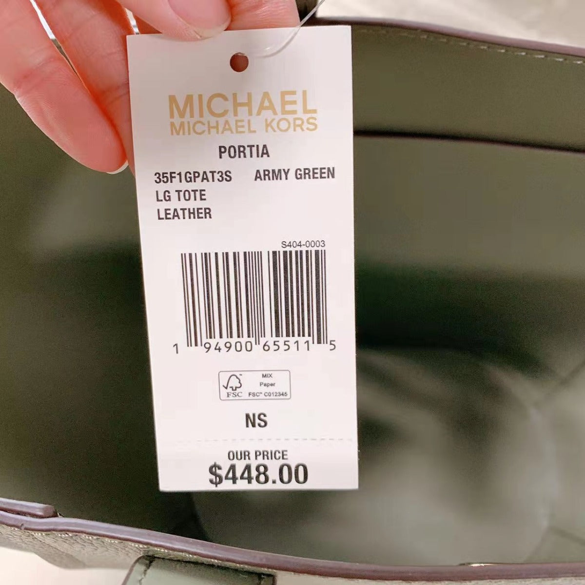 Michael Kors 35F1GPAT3S Portia Small Bucket Bag In Army Green 194900655115 Michael Kors 35F1GPAT3S Portia Small Bucket Bag In Army Green 194900655115